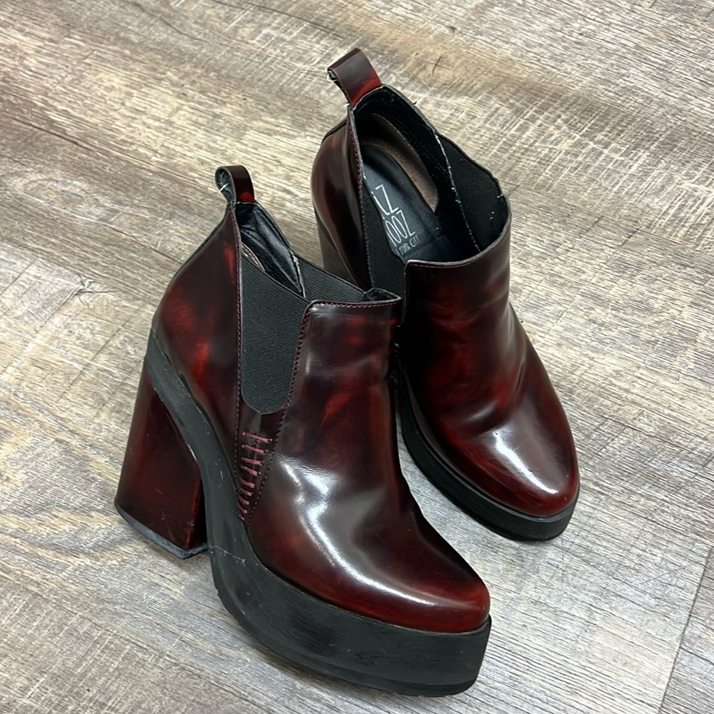 Miz Mooz burgundy leather platform heel boot shoe size 6